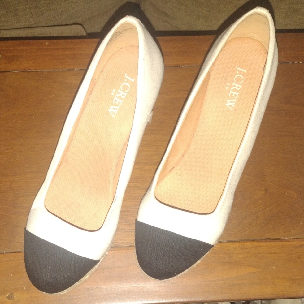 J. Crew Women's Black and Cream Espadrille Wedges NWOT